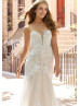 Beaded Ivory Lace Tulle Drop Waist Wedding Dress